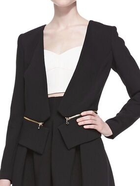 Milly Gold Zip Around Black Open Front Blazer Size 10